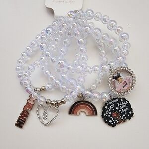 NWT Black Girl Melanin Afro Rainbow Heart AB Iridescent Ball Charm Bracelet Set